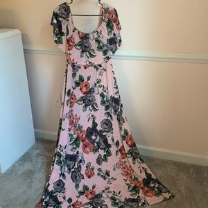 PinkBlush Light Pink Rose Off Shoulder Maxi Dress